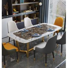 輕奢大理石餐桌餐椅組合簡(jiǎn)約后現(xiàn)代餐臺(tái)金屬飯桌美式極簡(jiǎn)餐廳桌子