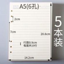 活頁筆記本紙芯5本450張A5(6孔)橫線